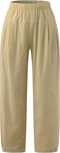 Bozanly Summer Capri Pants for Women Casual Elastic Waist Cotton Linen Comfy Yoga Crop Pants Trousers 2025 in Kuwait