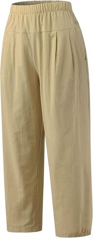 Bozanly Summer Capri Pants for Women Casual Elastic Waist Cotton Linen Comfy Yoga Crop Pants Trousers 2025 in Kuwait