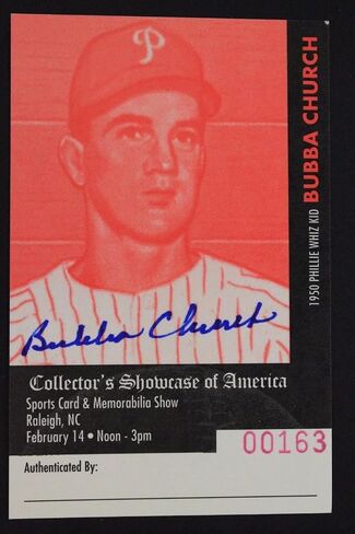 Bubba Church (d.2001) Phillies s Autographed Signed Collectors Card 16L - MLB Autographed Baseball Cards in Saudi Arabia