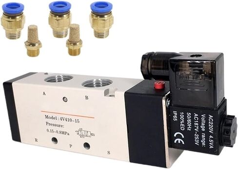 Pneumatic Valve Electric Solenoid Valve 4v410-15 Control Air Gas Magnetic 5 Way 2 Position DC12V 24V AC110V 220V Coil Volt(10mm Fittings,Onecolor) in Saudi Arabia