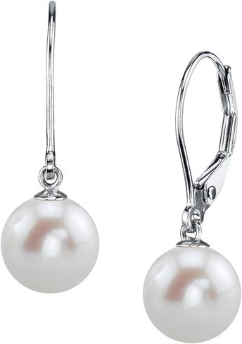 THE PEARL SOURCE AAAA Quality White Round Freshwater Cultured Pearl Hypoallergenic Earrings for Women | 14K Gold Leverbacks Earring | Yellow Gold | 7.0-7.5mm in Saudi Arabia