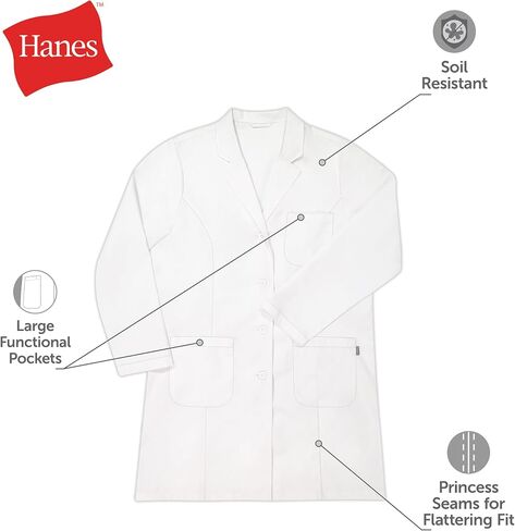 Hanes womens Scrubs Lab Coat, Healthcare Lab Coat, Scrubs Jacket With Pockets, Soil & Water Resistant in Saudi Arabia