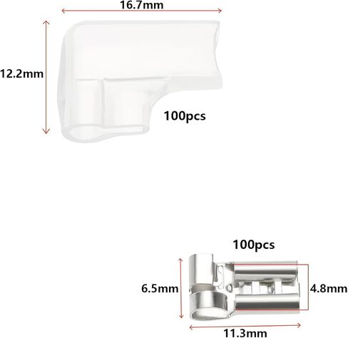100pcs 4.8mm الزاوية اليمنى محطات تجعيد مجلة أنثى مع 100pcs pvc العزل الأكمام تناسب الأسلاك حجم 14-22 AWG/0.3mm ² إلى 2.0mm اور in Saudi Arabia
