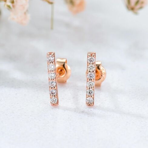 SISGEM Real 14k White Gold Created Moissanite Bar Earrings for Women, Fine Jewelry Bar Stud Earrings for Her in Saudi Arabia
