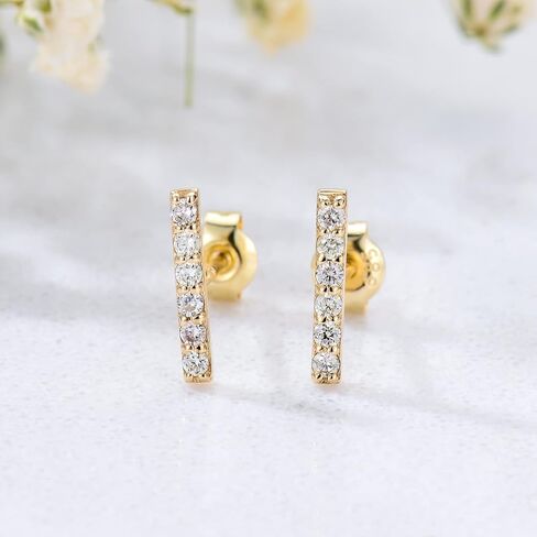 SISGEM Real 14k White Gold Created Moissanite Bar Earrings for Women, Fine Jewelry Bar Stud Earrings for Her in Saudi Arabia