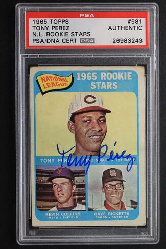 Tony Perez 1965 Topps #581 NL Rookie Stars وقعوا بطاقة صاعد موقعة PSA - بطاقات موقعة للبيسبول in Saudi Arabia