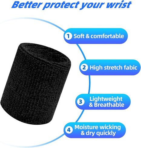 8 Pcs Sweatbands Sport Wristband, Tennis Wristband Moisture Wicking Cotton Terry Cloths Sweatband for Men and Women, Athletic Sweatbands for Running, Basketball, Football, Workout in Saudi Arabia