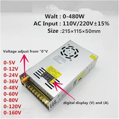 480W Switching Power Supply Adjust 0-12V 5V 24V 36V 48V 60V 80V 120V 160V LED DITOLD DISTRAL DISPLAY SUVENT (0-24V 20A) in Kuwait