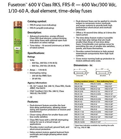 Bussmann Brand FRS-R-10 Fusetron Dual Element Time-Delay Fuse 600V 10 Amp in Saudi Arabia