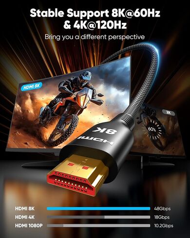 Cable HEDMI Long HDMI 20 قدمًا ، 10K 8K 4K Ultra HD SPEED 2.1 HDMI Cable 48GBPS مضفر CORD-4K@120HZ 8K@60Hz ، DTS: X ، HDCP 2.2 و 2.3 ، HDR 10 CATABLE مع ROKU TV/PS5/HDTV/ in Kuwait