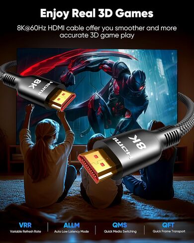 Cable HEDMI Long HDMI 20 قدمًا ، 10K 8K 4K Ultra HD SPEED 2.1 HDMI Cable 48GBPS مضفر CORD-4K@120HZ 8K@60Hz ، DTS: X ، HDCP 2.2 و 2.3 ، HDR 10 CATABLE مع ROKU TV/PS5/HDTV/ in Kuwait