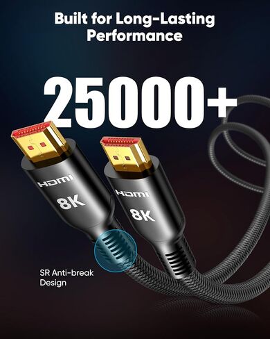 Cable HEDMI Long HDMI 20 قدمًا ، 10K 8K 4K Ultra HD SPEED 2.1 HDMI Cable 48GBPS مضفر CORD-4K@120HZ 8K@60Hz ، DTS: X ، HDCP 2.2 و 2.3 ، HDR 10 CATABLE مع ROKU TV/PS5/HDTV/ in Kuwait