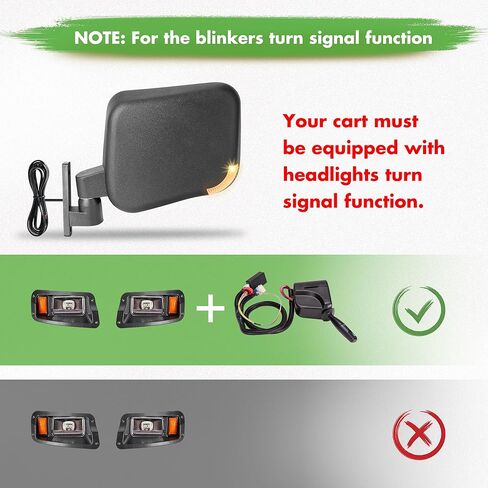 10L0L GOLF CART SIDE SIDE VIEW مرآة مع إشارات دوران قابلة للضغط مع عربات Ezgo Club Gas Gas & Electric Golf in Kuwait