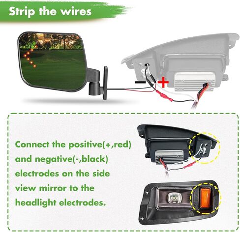 10L0L GOLF CART SIDE SIDE VIEW مرآة مع إشارات دوران قابلة للضغط مع عربات Ezgo Club Gas Gas & Electric Golf in Kuwait
