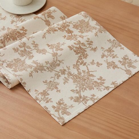 100% Cotton French Pastoral Table Runners, 13x72 Inch Brown Farmhouse Table Runners 72 Inches Long, Vintage Flowers Print Home Decors in Saudi Arabia