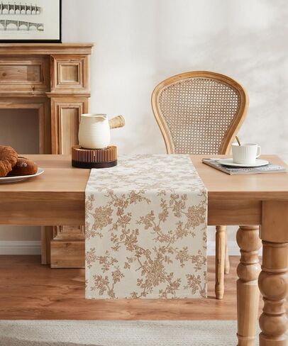 100% Cotton French Pastoral Table Runners, 13x72 Inch Brown Farmhouse Table Runners 72 Inches Long, Vintage Flowers Print Home Decors in Saudi Arabia