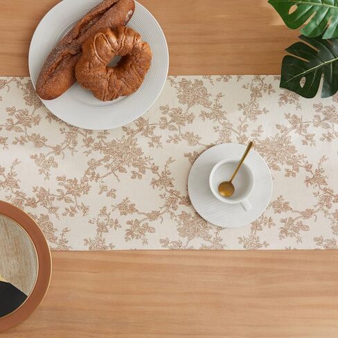 100% Cotton French Pastoral Table Runners, 13x72 Inch Brown Farmhouse Table Runners 72 Inches Long, Vintage Flowers Print Home Decors in Saudi Arabia