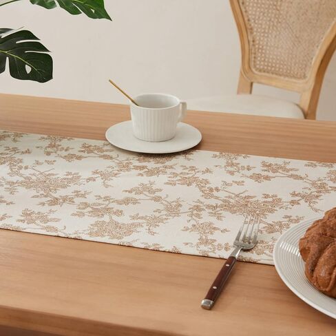100% Cotton French Pastoral Table Runners, 13x72 Inch Brown Farmhouse Table Runners 72 Inches Long, Vintage Flowers Print Home Decors in Saudi Arabia