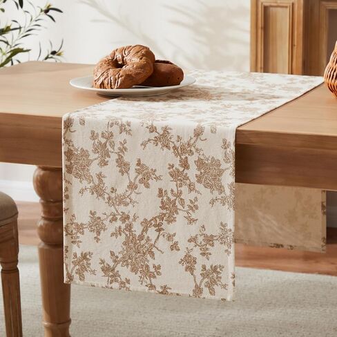 100% Cotton French Pastoral Table Runners, 13x72 Inch Brown Farmhouse Table Runners 72 Inches Long, Vintage Flowers Print Home Decors in Saudi Arabia