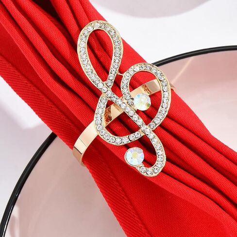 6 Pack Alloy Musical Note Napkin Ring Holders for Wedding Party Holiday Banquet Christmas Dinner Delicate Serviette Buckles Decor Favor in Saudi Arabia