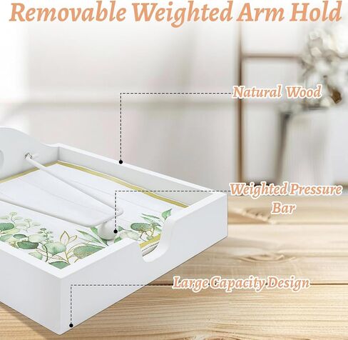 حامل منديل خشبي في الهواء الطلق مع أذرع مرجحة - منشفة ورقية مسطحة مربعة ريفي وحامل منديل لأسطح المطبخ ، الحمام ، الطاولة - أبيض in Kuwait