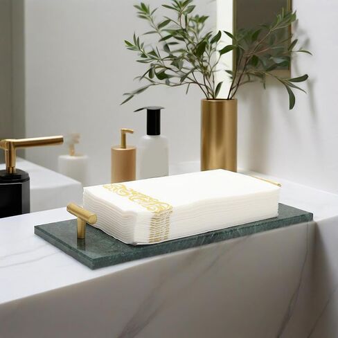 Napkin Holder - Guest Towel Holder for Bathroom - Marble Paper Towel Holder - Hand Towel Tray with Gold T-Handle(11.8x4.7x1.7 Inchs) in Saudi Arabia