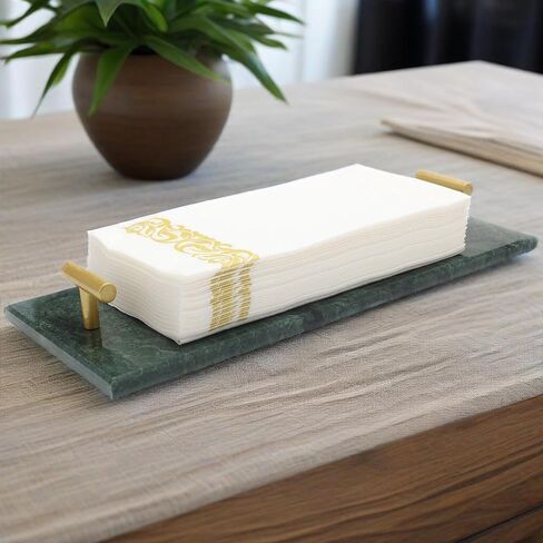 Napkin Holder - Guest Towel Holder for Bathroom - Marble Paper Towel Holder - Hand Towel Tray with Gold T-Handle(11.8x4.7x1.7 Inchs) in Saudi Arabia