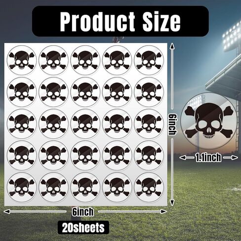 Skull Helmet Stickers 500Pcs 1" Self Adhesive Decals Football Baseball Softball Helmet Stickers for DIY Crafts Sport Event Rewards Supplies, White Print Black, 20 Sheets in Saudi Arabia