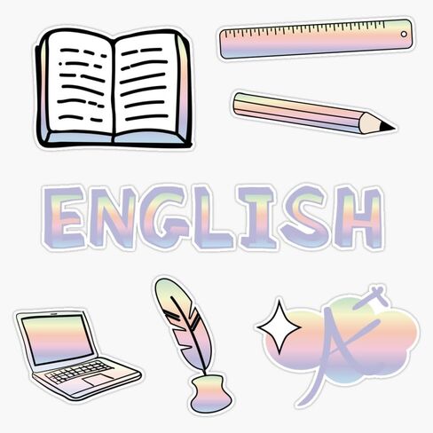 Pastel Rainbow English School Subject Pack Sticker Vinyl Waterproof Sticker Decal Car Laptop Wall Window Bumper Sticker 5" in Saudi Arabia