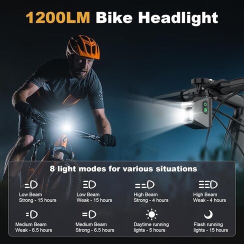 1200 LM Bike Lights لركوب الليل ، LED USB-C قابلة لإعادة الشحن IPX65 ماء للدراجات الأمامية لركوب الدراجات الجبلية على الطريق الجبلي in Kuwait