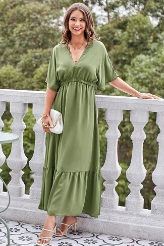 STYLEWORD Women's 2026 Summer Maternity Dress Short Sleeve V Neck Tiered Boho Flowy Long Maxi Dress in Saudi Arabia