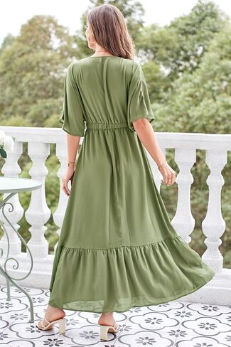 STYLEWORD Women's 2026 Summer Maternity Dress Short Sleeve V Neck Tiered Boho Flowy Long Maxi Dress in Saudi Arabia
