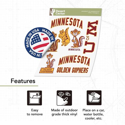 Desert Cactus University of Minnesota Sticker Golden Gophers Vinyl Decals Laptop Water Bottle Car Type 2 (T2 Vintage 1) in Saudi Arabia