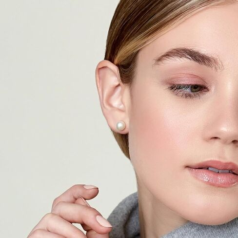 THE PEARL SOURCE 7-8mm White Freshwater Real Pearl Earrings for Women - 14K Gold Earrings | Hypoallergenic Earrings with Genuine Cultured Pearls in Saudi Arabia