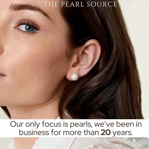 THE PEARL SOURCE 7-8mm White Freshwater Real Pearl Earrings for Women - 14K Gold Earrings | Hypoallergenic Earrings with Genuine Cultured Pearls in Saudi Arabia