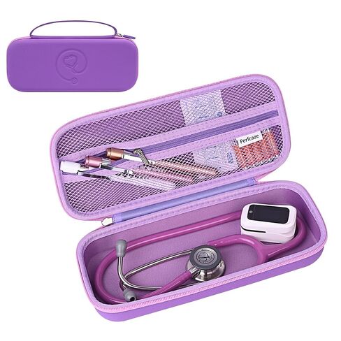 حالة سماعة الطبيب المحمولة متوافقة مع 3M Littmann Classic III ، II S.E خفيفة الوزن ، أمراض القلب ، MDF ، حالة السماعات الصلبة مع جيب الشبكة للملحقات المقص الطبي (الأرجواني) in Kuwait