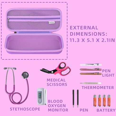 حالة سماعة الطبيب المحمولة متوافقة مع 3M Littmann Classic III ، II S.E خفيفة الوزن ، أمراض القلب ، MDF ، حالة السماعات الصلبة مع جيب الشبكة للملحقات المقص الطبي (الأرجواني) in Kuwait