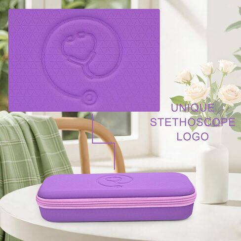 حالة سماعة الطبيب المحمولة متوافقة مع 3M Littmann Classic III ، II S.E خفيفة الوزن ، أمراض القلب ، MDF ، حالة السماعات الصلبة مع جيب الشبكة للملحقات المقص الطبي (الأرجواني) in Kuwait