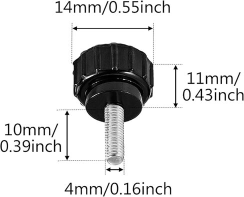 12PCS M4 x 10 mm Carbon Steel Threaded Knurled Thumbscrew Screw on Knobs Grips Black Round Clamping Screw on Monitor Screws Vesa Mount Screws Mounting Thumb Screw, Black (12PCS, 4 x 10 mm) in Kuwait