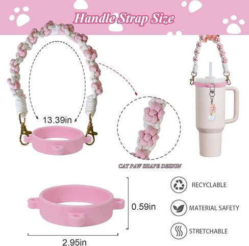 6PCS Cute Cat Stanley Cup Accessories Set for Stanley Cup 30oz 40oz, Includes Straw Topper, Siliocne Boot, Water Bottle Handle Strap, Cat Charms, Black in Kuwait