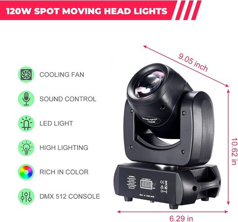 150W Moving Head DJ Lights LED Stage Light Beam Spot Wash 8 Gobos 8 Colors Stage Lighting DMX 512 with Sound Activated for Wedding Live Show Disco Events Party in Kuwait