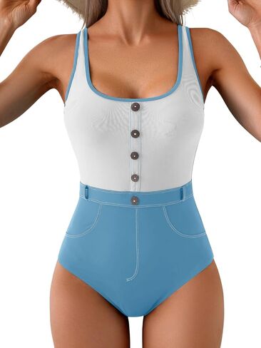 B2Prity Women's Color Block One One One Swimsuit Control Control Simpling Sucp Beck Device High Cherced Weistered in Kuwait