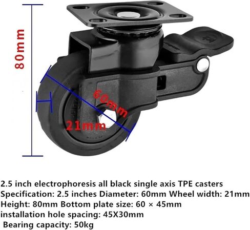 1 x 2.5-inch Silent Fixed/Universal/braked electrophoretic All-Black Single-axis TPE Caster Household Plastic Front Brake(Fixed) in Saudi Arabia