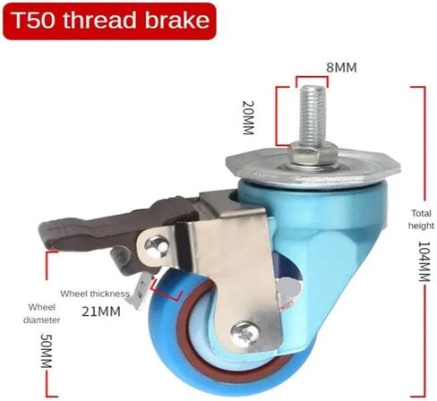 1 Piece T50 Swivel Brake Caster Suitable for Machinery Furniture and Electrical appliances(Thread Blue-Brake) in Saudi Arabia