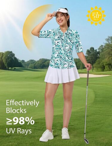 Misyula Womens Golf Shirt Quick Dry Half Sleeve Quarter Zip Polo Workout Tops Tennis Shirts M-3XL in Kuwait