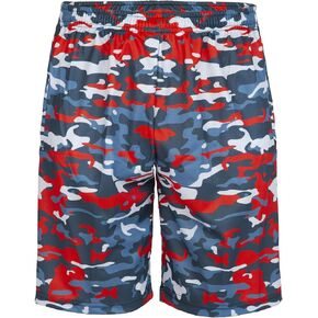 Digital Red Camouflage Lacrosse Shorts, Knee Length with Deep Pockets