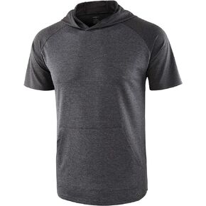 Mens Quick Dry 4 Way Stretch Short Raglan Sleeve Tech Hoodie Tee Shirts