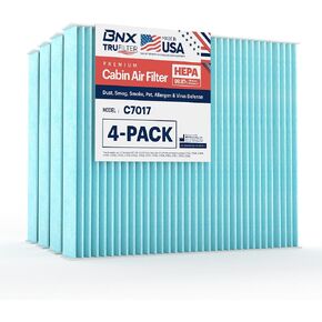 BNX TruFilter C7017 Cabin Air Filter, HEPA 99.97%, Compatible With Select Infiniti EX, FX, G, M, Q, QX; Compatible with Nissan Armada, GT-R, Titan; Ram C/V; Volkswagen Routan 4-Pack