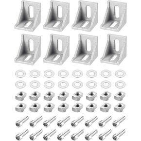 uxcell 8Set Inside Corner Bracket Gusset Kits, 38x38x35mm 4040 Angle Connector for 4040 Series Aluminum Profile (Silver/ 16 x T-Slot Nuts & Hex Socket Bolts & Washers)