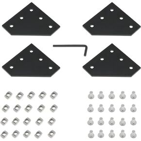 4 Set 2020 Series L Shape Joint Plate Bracket Kits with M5 T-Slot Nuts M5x8mm Hex Socket Cap Screws for Standard 6mm Slot Aluminum Profile